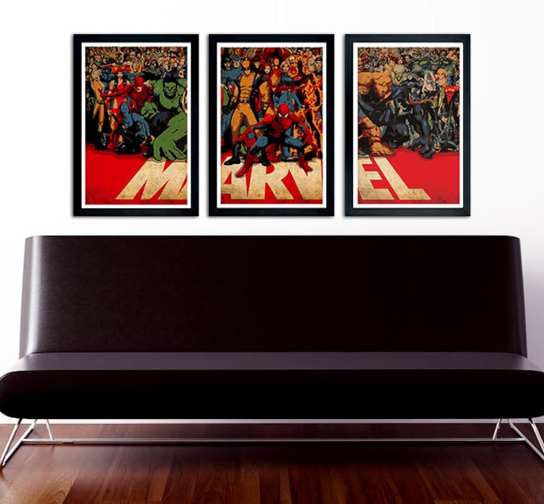 MARVEL Poster Set of 3 Wall Decor 11 X 17 Spiderman Hulk Thor Captain