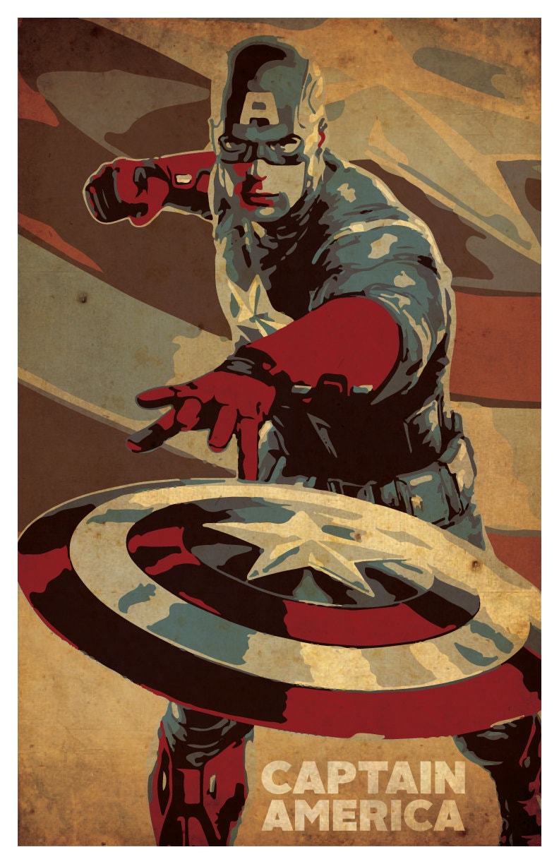 【新品】キャプテンアメリカ　アートポスター　CAPTAIN AMERICA キャプテン・アメリカ、水彩画、アートプリント、キャプテン