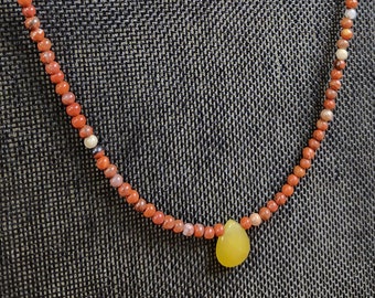Red Jasper Beaded Necklace with Yellow Focal - 22 Inch