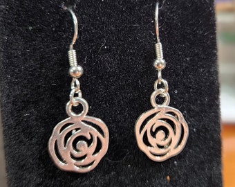 Silver Rose Outline Earrings: Nickel-Free Jewelry
