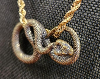 Brass Coiled Snake Pendant Necklace - Dragon Age Inspired