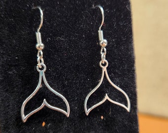 Whale Tail Earrings: Silver Mermaid Tail Outline