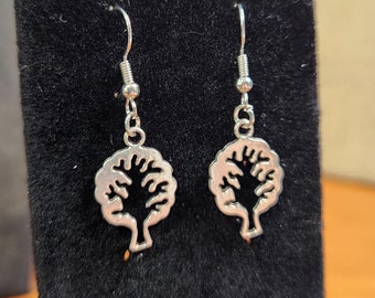 Silver Tree Earrings: Nickel-Free Puffy Tree Design