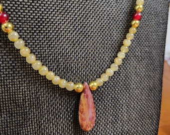 Red Creek Jasper Pendant Necklace: Jasper Beads, Gold Hematite Accents