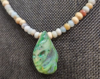 Beaded Amazonite Necklace with Shell Pendant - 20 Inch