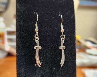 Silver Scimitar Dangle Earrings: Nickel-Free
