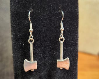 Axe Earrings: Silver Tone, Nickel Free