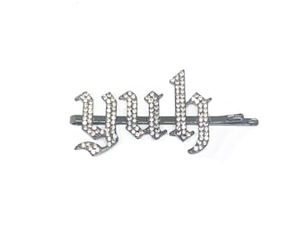 Ariana Grande Doja Cat YUH Rhinestone Glass Crystal Silver Metal Hematite Bobby Pin | Word Hair Accessory Barrette Costume Cosplay