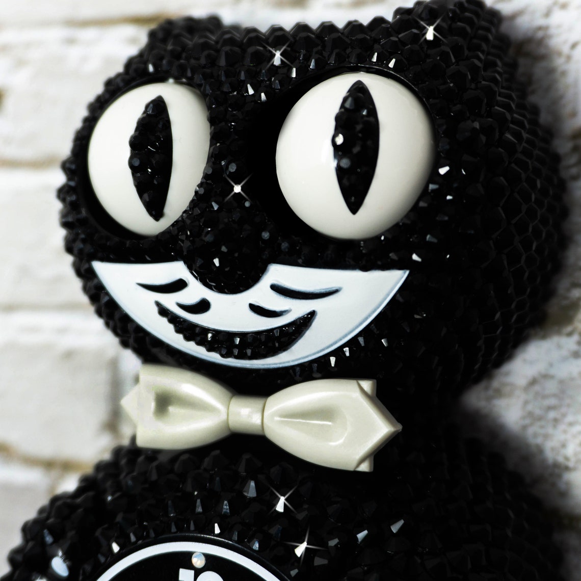 Retro Vintage Style Rhinestone Black Kitty Kat Kitcat Clock Etsy