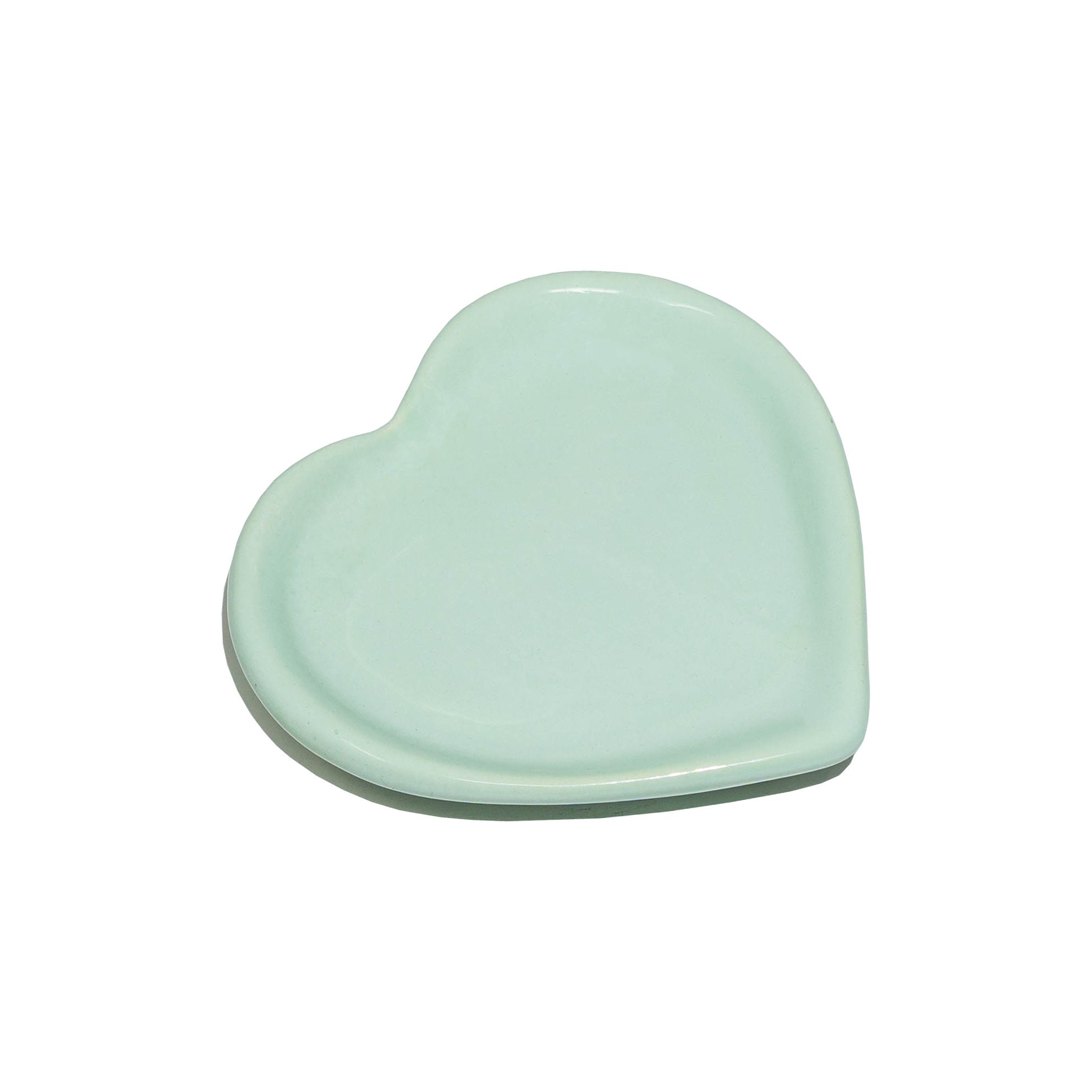 Soft Green Heart Shaped Trinket Dish / Ashtray for Tobacco Pipe - Earthenware Handheld Smoking Pipe Food Safe Lead Free Shiny Hand Glazed