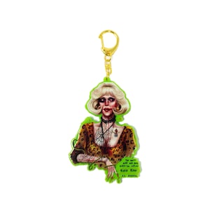 Little Shop of Horrors Audrey Lime Green Acrylic Gold Horror Digital Watercolor Artwork Keychain Keytag Lanyard Pin Badge Accessories Gift
