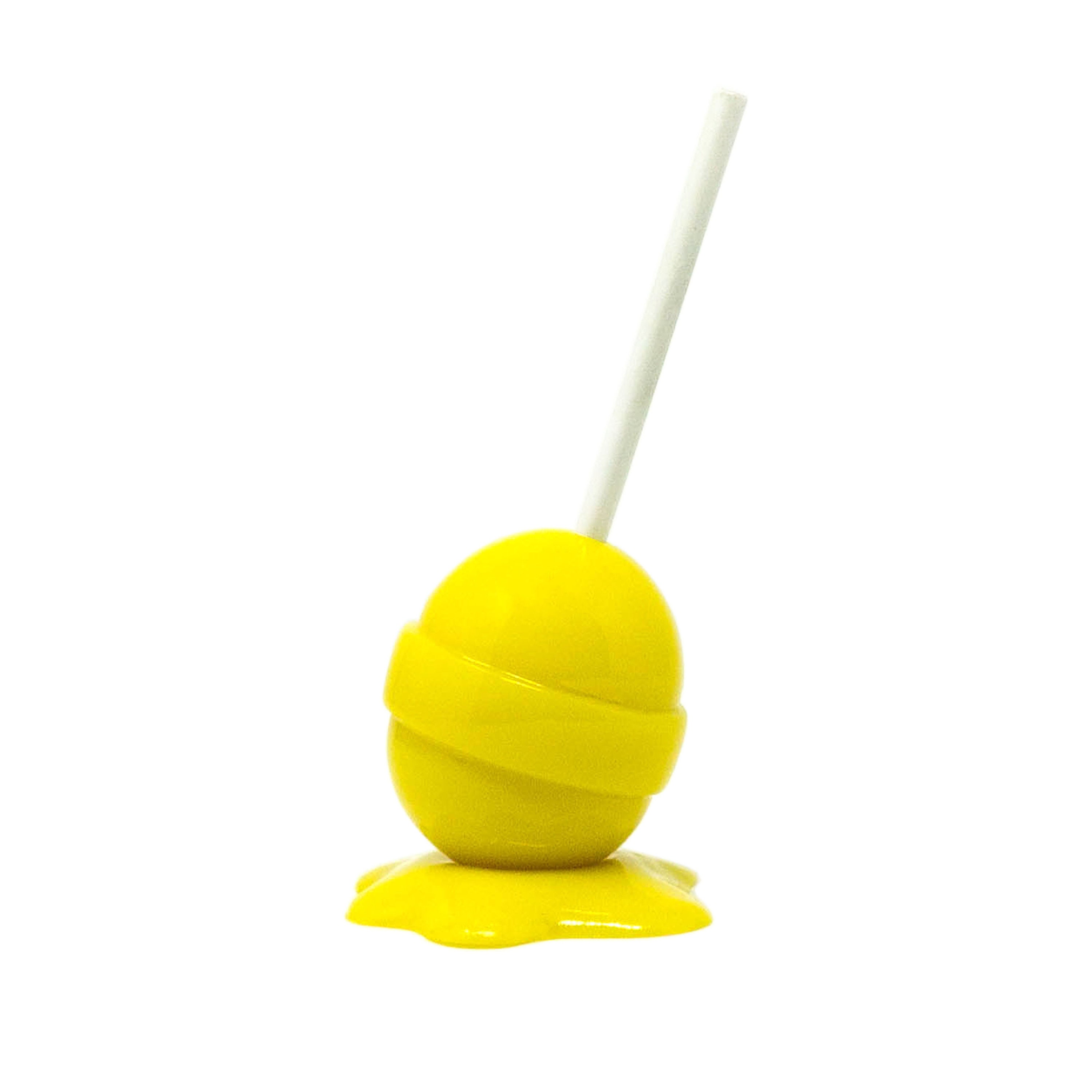 Mini Resin Bright Sunny Yellow Melting Blow Pop Popsicle Lollipop Art Sculpture with Base - Candy Costume Accessory & Home Decor Glam Decor