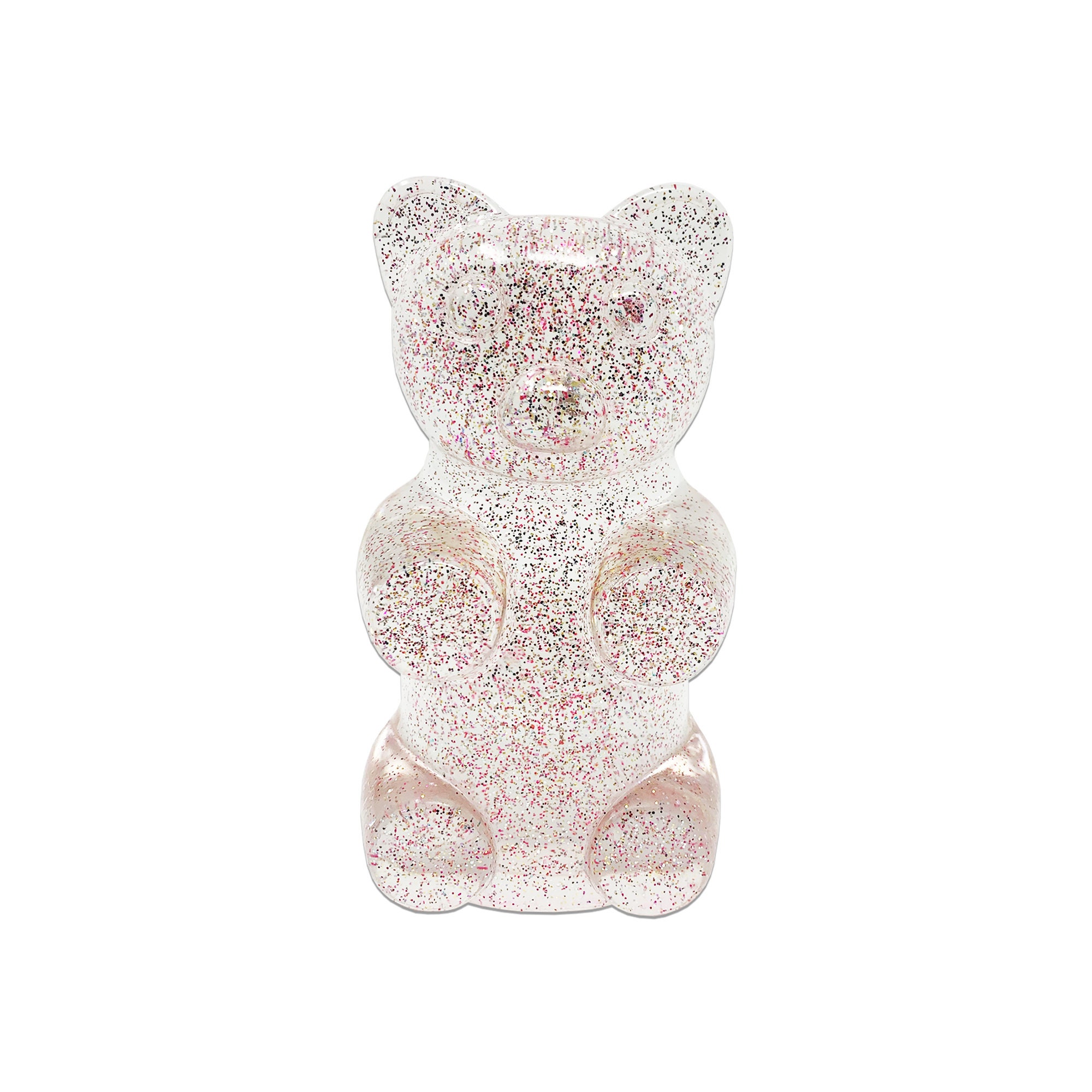 Clear Transluscent with Pink Glitter Gummy Bear Art Piece Sculpture - Novelty Candy Costume Accessory & Home Decor Display