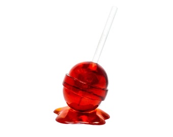 Mini Resin Red Translucent Melting Blow Pop Popsicle Lollipop Art Sculpture with Base - Candy Costume Accessory & Home Decor Glam Decor