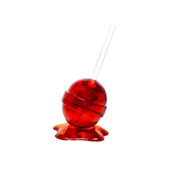 Mini Resin Red Translucent Melting Blow Pop Popsicle Lollipop Art Sculpture with Base - Candy Costume Accessory & Home Decor Glam Decor