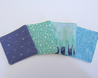 Fabric Coasters  - Set of 4 - Quilted Coasters - Teal and Blue
