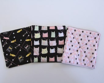 Fabric Coasters - Quilted Coasters - Cat Themed - Set of 3
