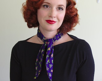 Rockabilly Head Scarf, Retro Blue Vintage Flower Print