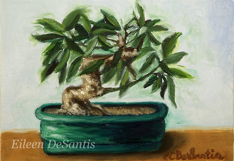 5x7 Original Bonsai tree oil painting Bonsai tree still life Etsy