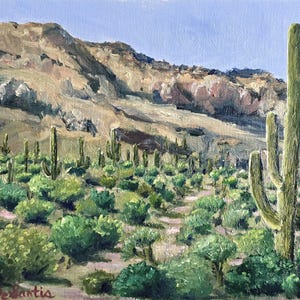 9x12 Sonoran Wüstenmalerei, Saguaro Kaktus Malerei, Wüstenlandschaft Ölgemälde, Berglandschaft, Sonoran Wüstenkunst, pleinair art