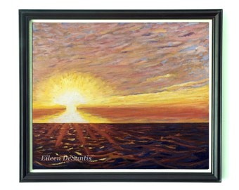 Sunset oil painting Giclee 11 x 14" Print, Hawaiian sunset print, seascape art print,ocean wall decor, impressionism art print, ocean print