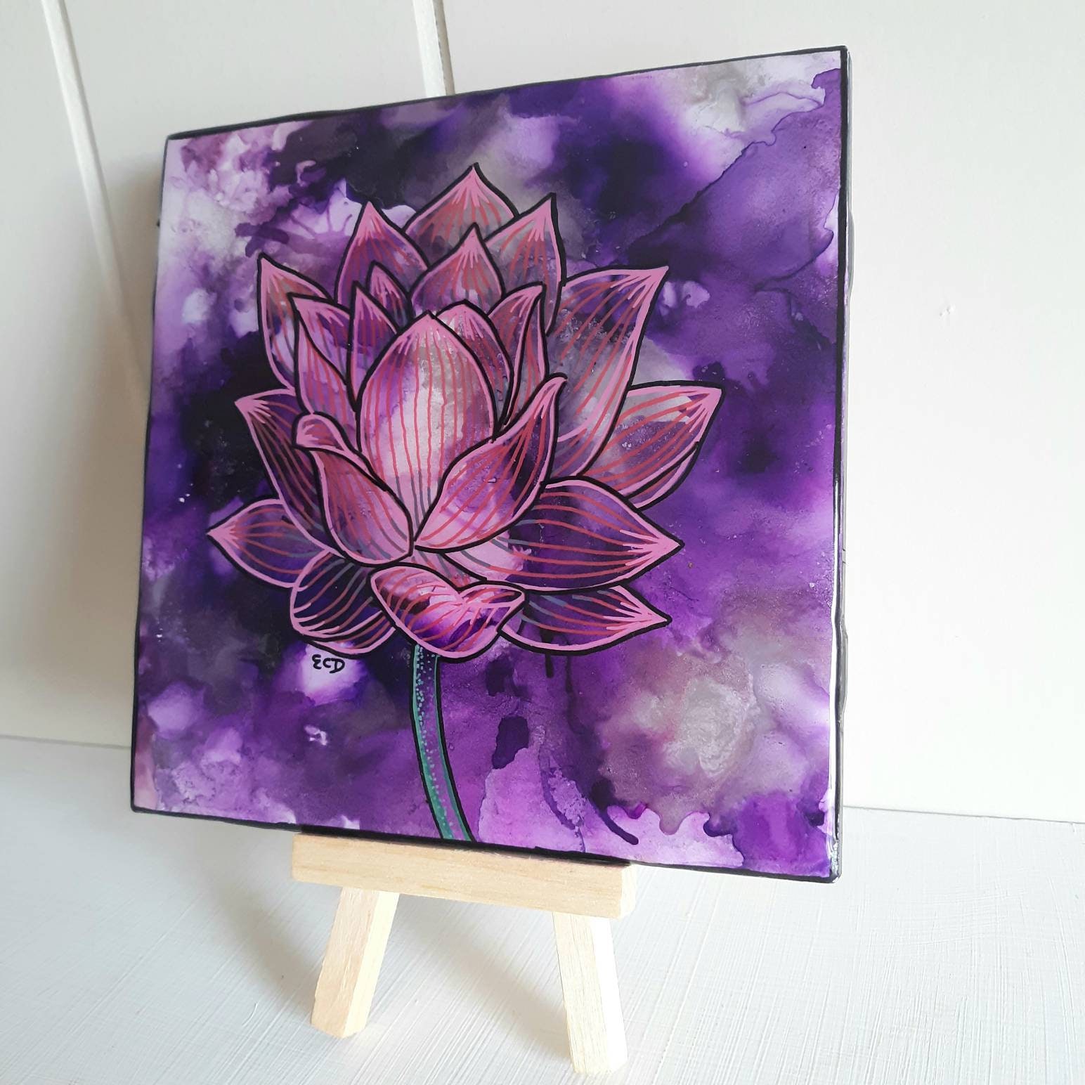 Lotus Flower Ceramic Art Tile, 6" X 6" Art Tile Trivet, Buddhism Art ...