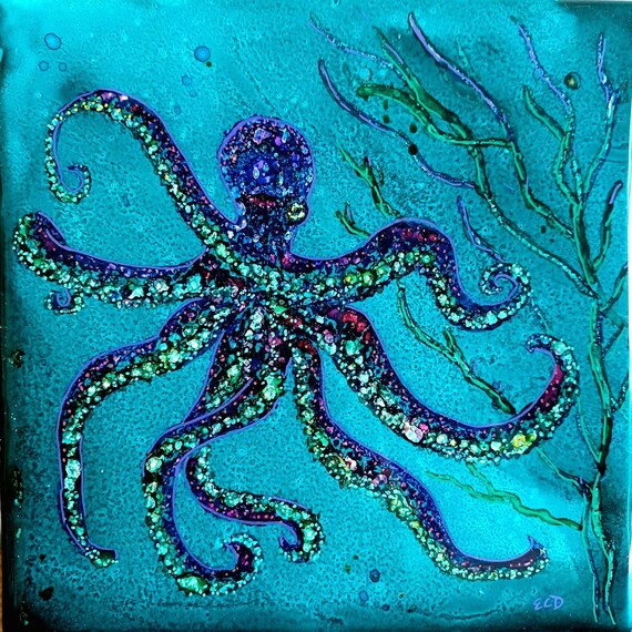 Octopus Resin Ceramic Art Tile, 6 X 6 Art Tile Trivet,original Handpainted  Trivet, Sea Ocean Art, Accent Tile, Coral Reef, Bathroom Tile -  Finland