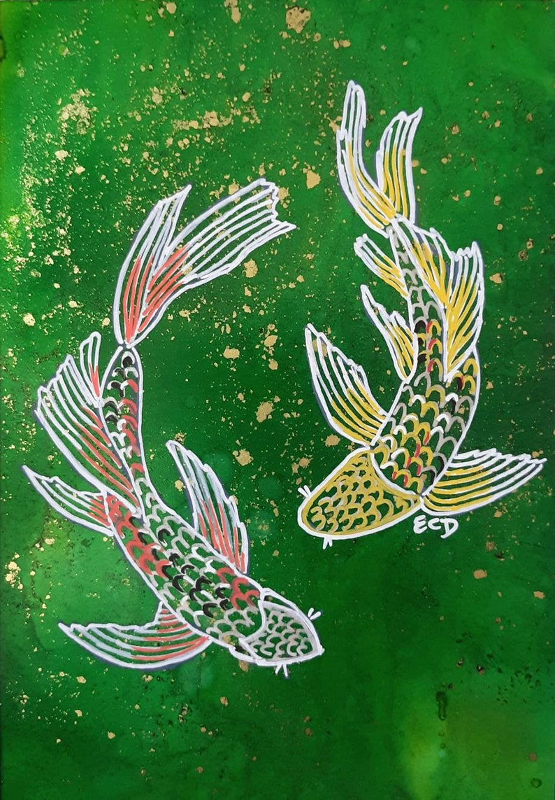 Koi Fish Abstract Painting Koi Fish Art Mixed Media Art Etsy