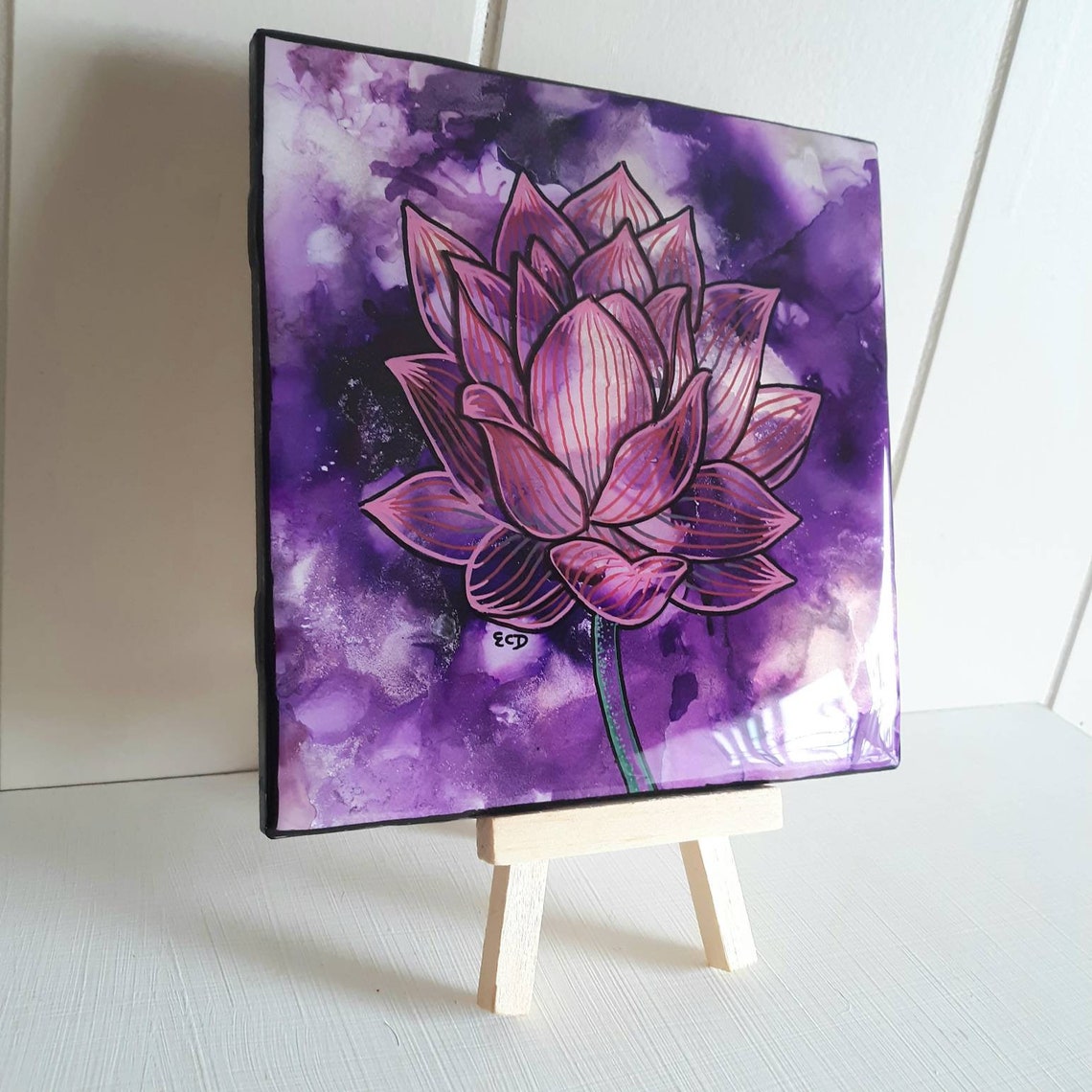 Lotus Flower Ceramic Art Tile, 6" X 6" Art Tile Trivet, Buddhism Art ...