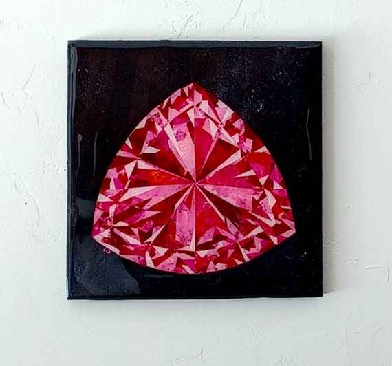 Gemstone Artwork, Rubellite Art, Abstract Gem Art, Pink Gemstone Art,  Contemporary Gemstone Art, Jewelry Art, Trillion Faceted Gemstone Art 