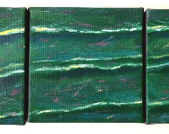 Original Ocean waves oil paintings, abstract Ocean painting, wall decor, home decor, small triptych art, impressionism paintings, green art.