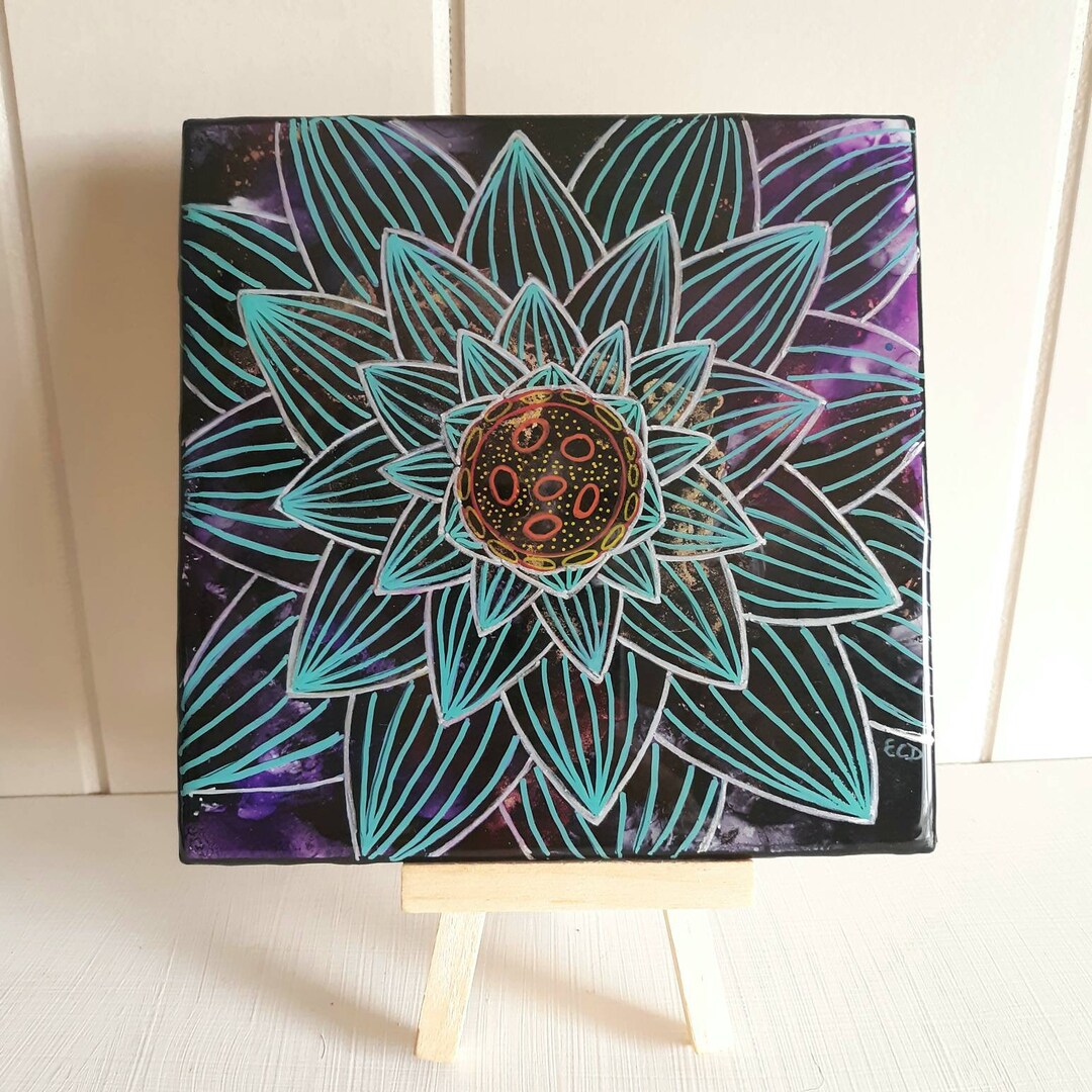 Lotus Flower Ceramic Art Tile, 6" X 6" Art Tile Trivet, Buddhism Art ...