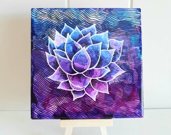 Płytka ceramiczna z motywem kwiatu lotosu, podstawka pod płytkę artystyczną 6" x 6", sztuka buddyjska, sztuka hinduistyczna, oryginalna ręcznie malowana linia sztuki, linia kwiatowa