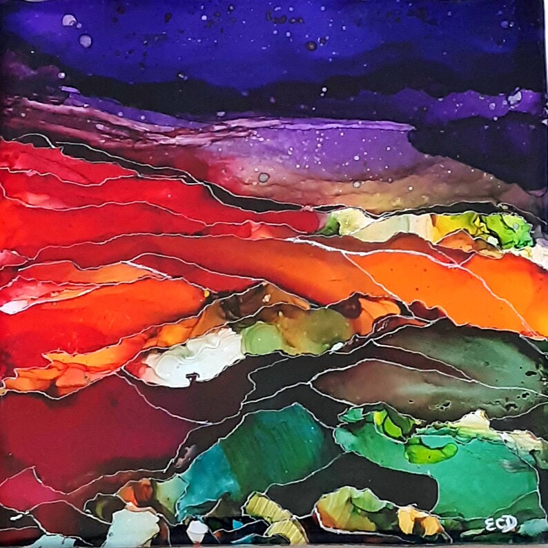 Abstract Landscape Ceramic Art Tile Trivet Landscape Art Etsy