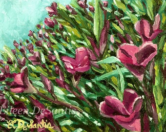6x8 Original Red flowers oil painting, impressionism art, floral painting, springtime painting,wall decor, red floral art, small painting