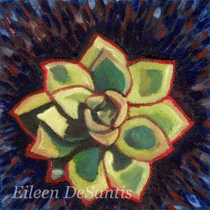 4 x 4 origineel schilderij van vetplanten, expressionistische kunst, zuidwestelijke kunst, kunst aan de muur, interieur, groene kunst schilderij, beeldende kunst