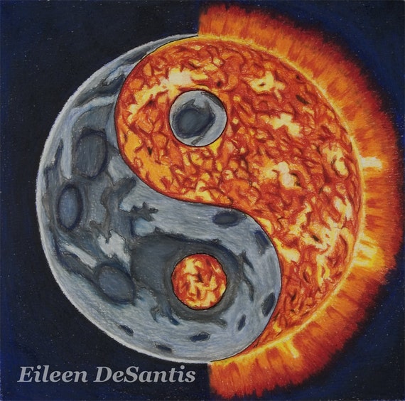 8x8 Yin Yang Drawing Sun And Moon Yin Yang Colored Pencil Etsy