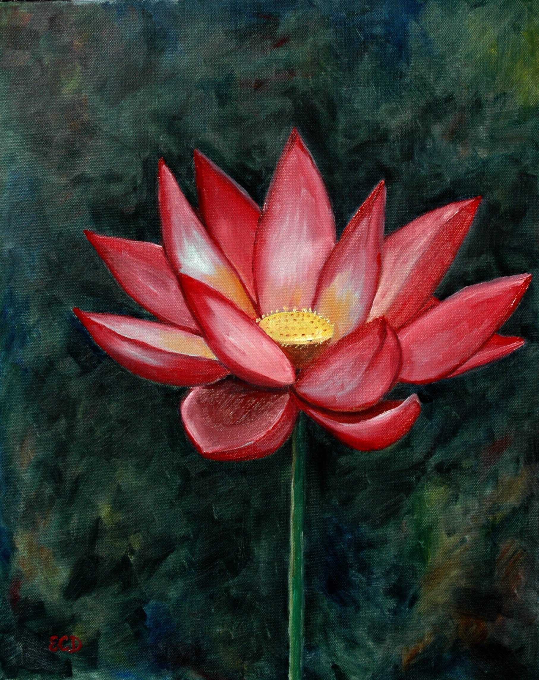 Red Lotus Flower original oil painting Buddhism art Floral