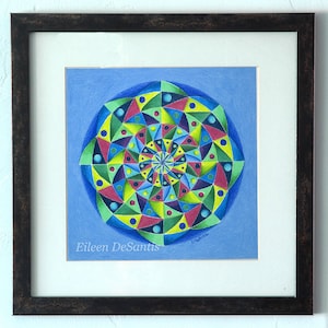 8 x 8 Original colored pencil mandala drawing, colorful mandala art, geometric shapes mandala art, spiritual art, Buddhism hinduism art