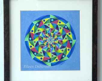 8 x 8 Original colored pencil mandala drawing, colorful mandala art, geometric shapes mandala art, spiritual art, Buddhism hinduism art
