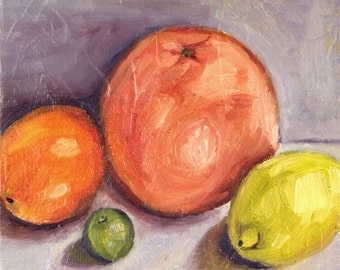 Orange, Grapefruit, Lemon, and Keylime Still Life Oil Painting Print, Fruit Painting print, Kitchen wall art print, Wall Decor fruit print,