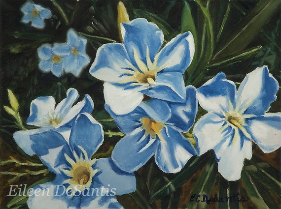 油絵 絵画 【白と青い花】 オリジナルの白と青の花の油絵、オリジナルの花の絵、家の