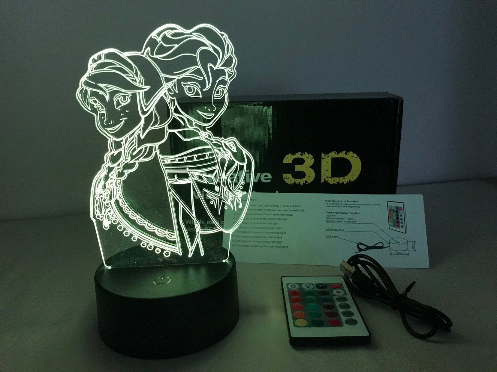 FROZEN ELSA ANNA 3D Night Light Illusion Lamp Usb Remote Control
