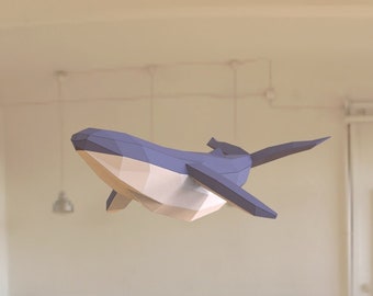 Humpback Whale Paper Sculptuur, Voorgesneden DIY Papercraft Kit, Handgemaakte Zee Dier Beeldje, Multi-Color Custom, Low Poly Home Decor