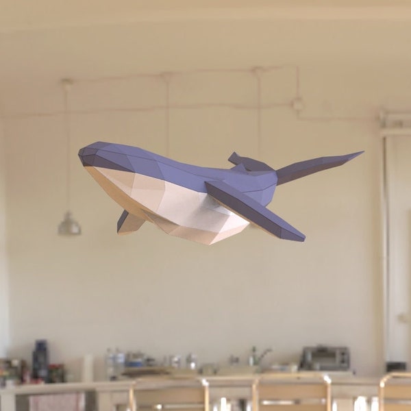 Sculpture en papier de baleine à bosse, kit de papercraft de bricolage prédécoupé, figurine d’animal de mer faite à la main, personnalisée multicolore, décor de maison low poly