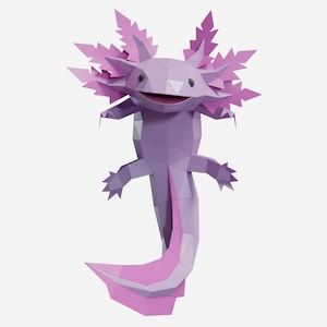 Scultura di carta Axolotl 2, kit fai da te pretagliato per lavoretti di carta, statuetta di animali selvatici fatta a mano, decorazione per la casa a basso contenuto di poligoni, tutti gli accessori inclusi