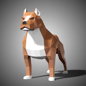 Pit Bull Paper Sculpture,Pre-cut DIY Papercraft Kit,Handmade Pit Bull Terriers,Multi-Color ,Low Poly Home Decor,All Accessories Included