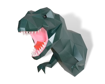 T-rex Trophy Sculpture, Pre-cut DIY Papercraft  Kit, Multi-color Option，3D Wall art , Low Poly  Paper , Animals Head, Wall Decor, DIY Gift