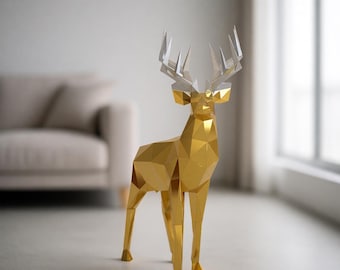 Kit de manualidades de papel Grant Deer: cartulina metálica precortada, decoración para el hogar de baja poligonalidad, manualidad fácil de hacer.