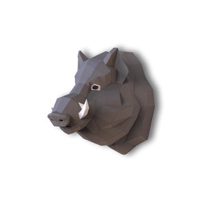 Sculpture en papier tête de sanglier, kit de créations artisanales prédécoupées, figurine animal large faite main, oeuvre d'art sur papier 3D, multicolore personnalisé, décoration murale low poly